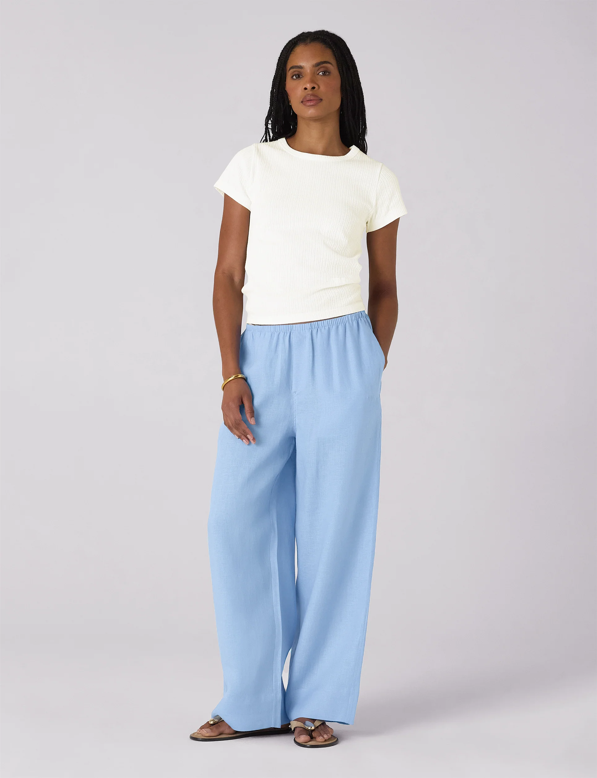 Bay Trouser: Linen, Cornflower Blue