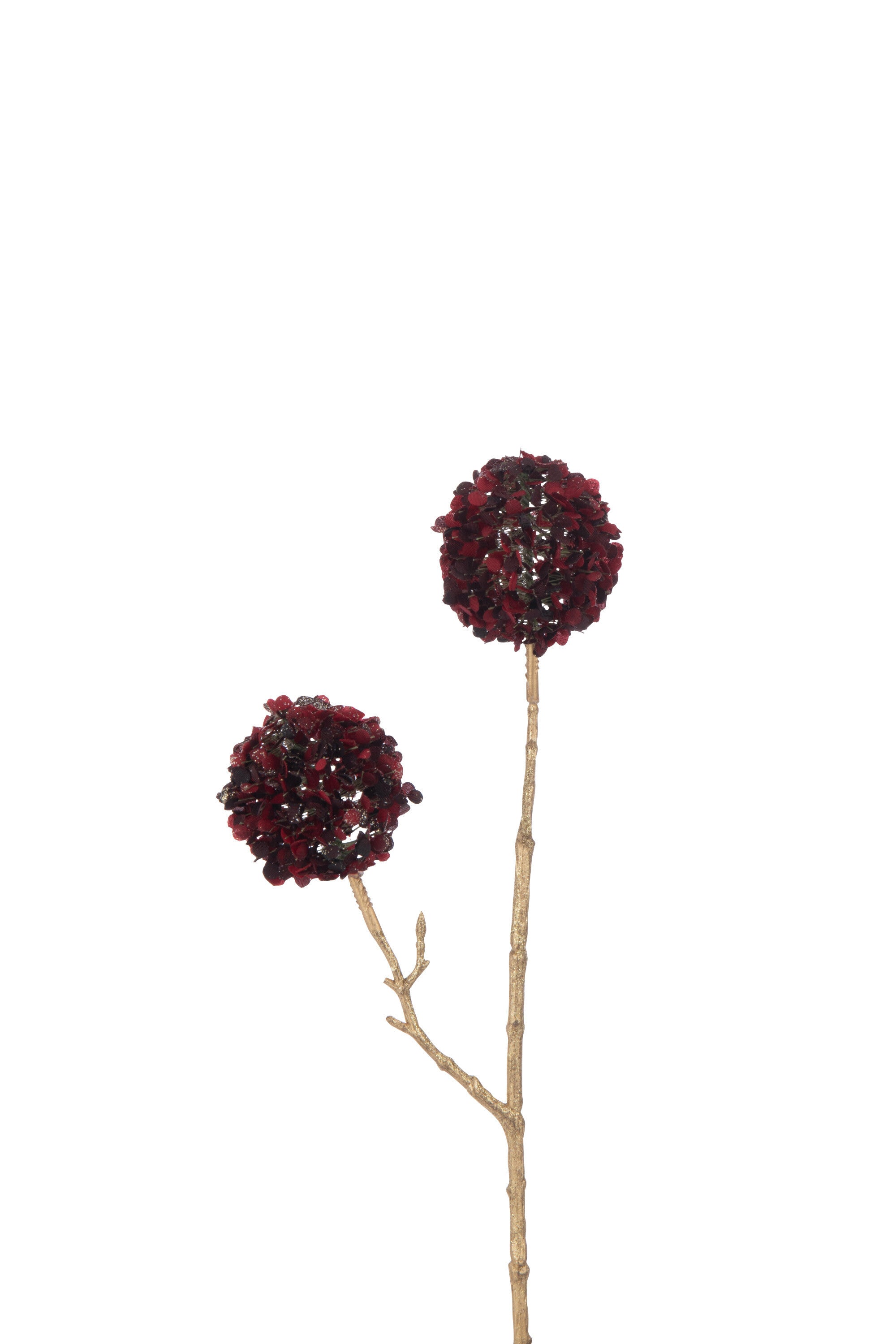 J-Line decoratie tak 2 Bloemen Pompons - kunststof - rood go