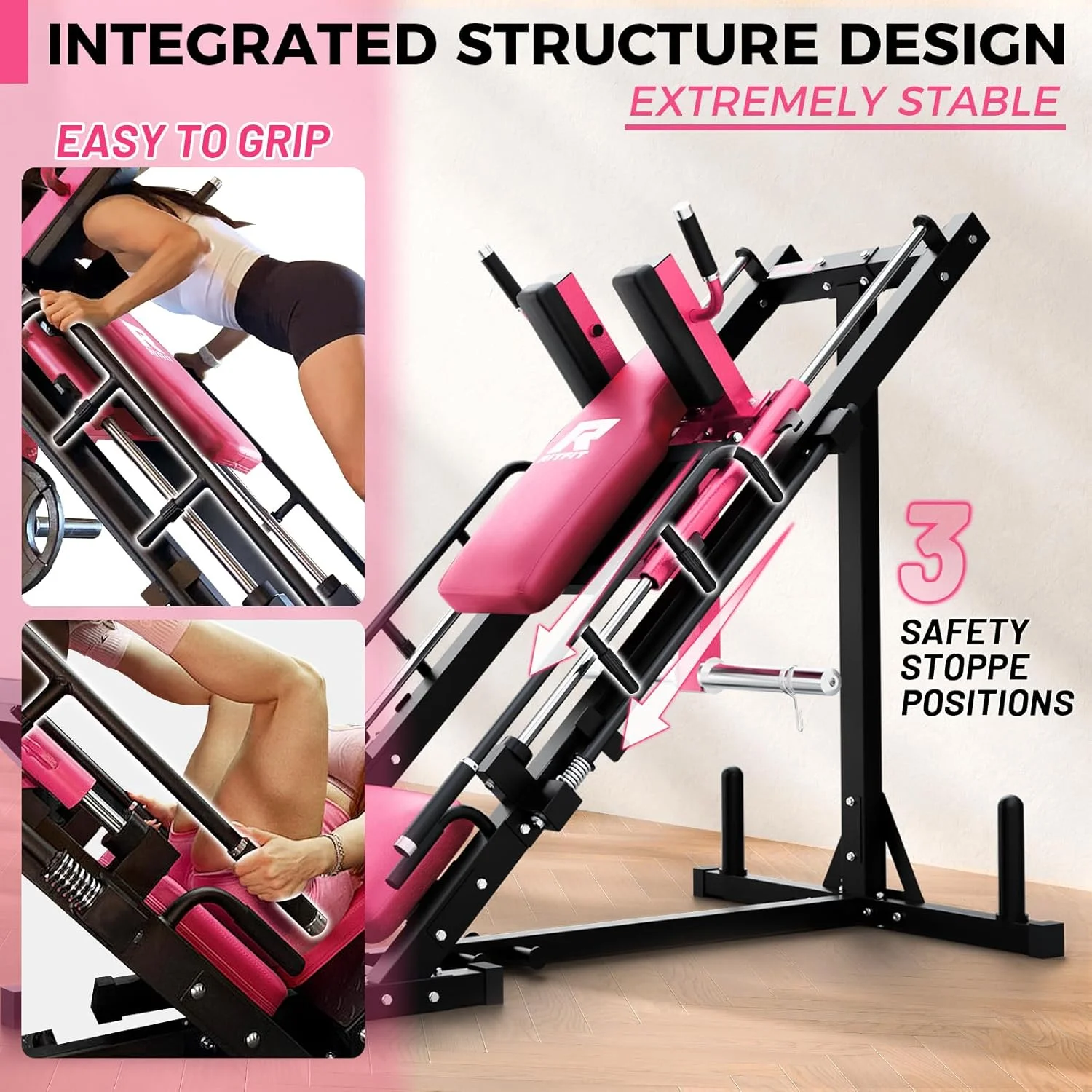 RitFit Leg Press Hack Squat Machine, Professional Adjustable Leg Press Machine for Home Gym with Linear Bearing, Specialty Hack Squat Machine for Full Lower Body Workout with Weight Storage, Pink - Image 7
