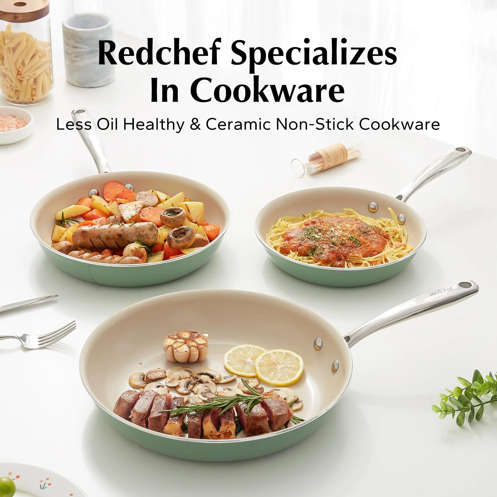 Redchef Non Stick Ceramic Frying Pan Set Ceramic Pans for Cooking Stainless Steel Handle - Image 9