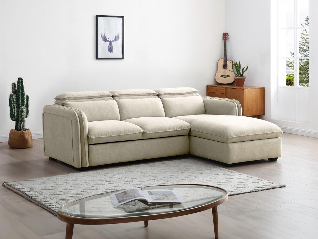 Sofá cama rinconero derecho de tela beige - yITUui1149JS