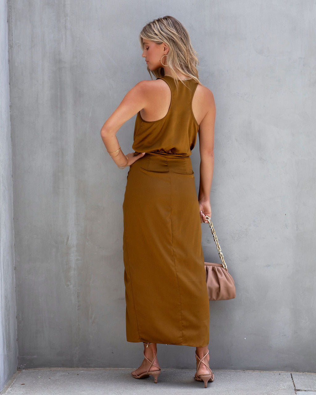 Take Me Away Satin Drape Midi Dress - Moss - SALE - Se7enfashion