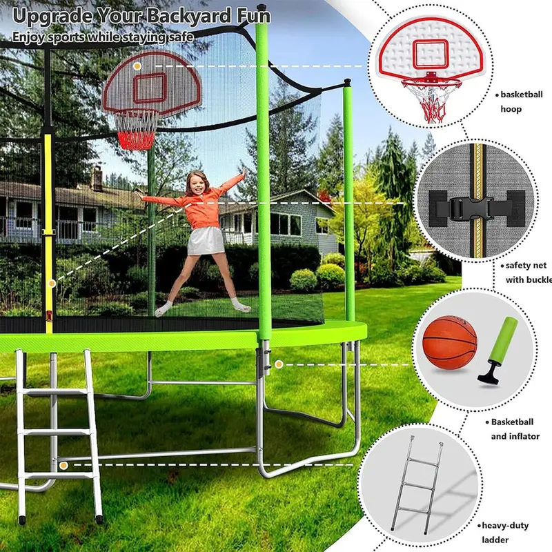Trampoline With Enclosure Net And Adjustable Basketball Hoop - 8ft, 10ft, 12ft, 14ft, 15ft, 16ft - Image 84 Trampoline With Enclosure Net And Adjustable Basketball Hoop - 8ft, 10ft, 12ft, 14ft, 15ft, 16ft - Image 84