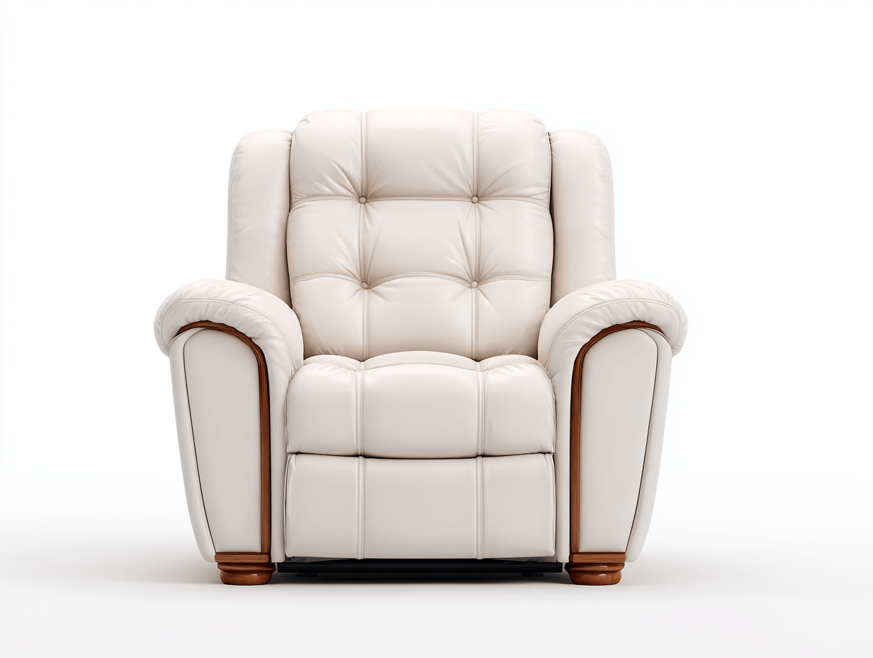 Sillón reclinable individual de cuero genuino color marfil 100×95×100 cm – diseño ergonómico con reposapiés extensible