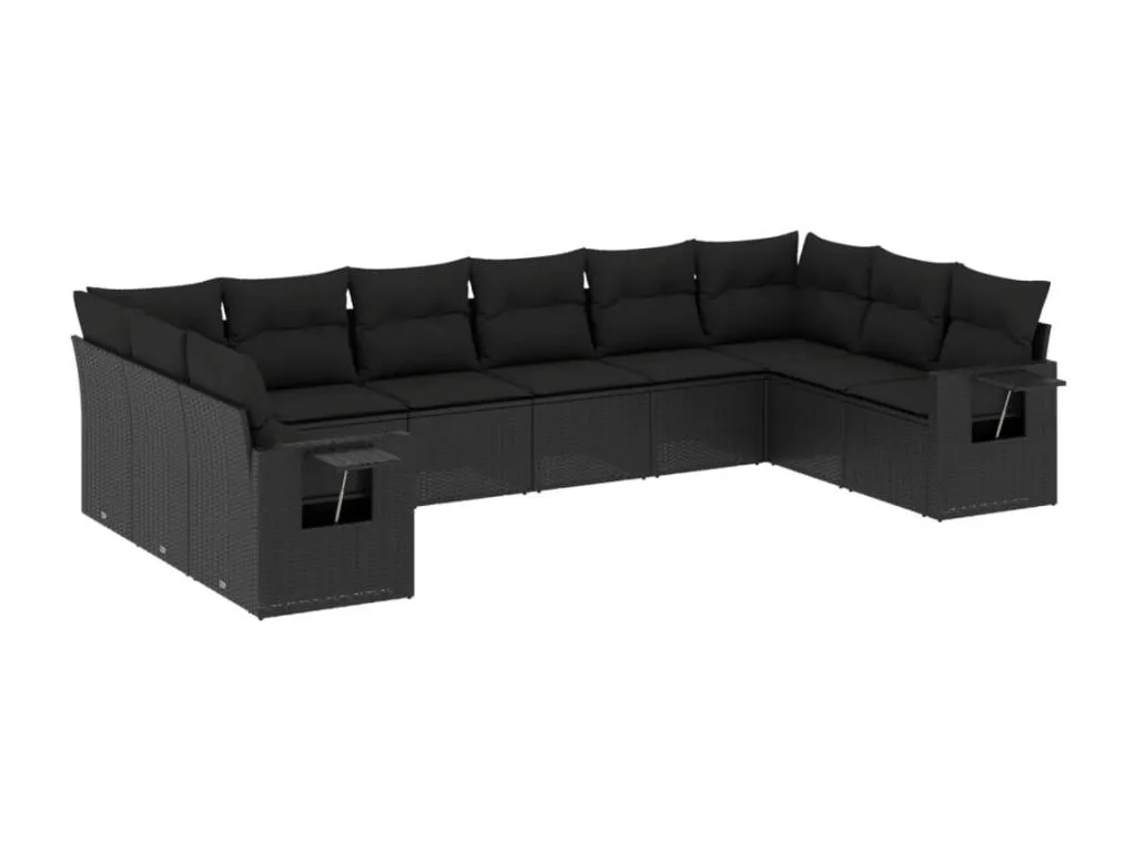 Vivircalido Set de sofás de jardín 10 pzas cojines ratán sintético negro 77770eixt
