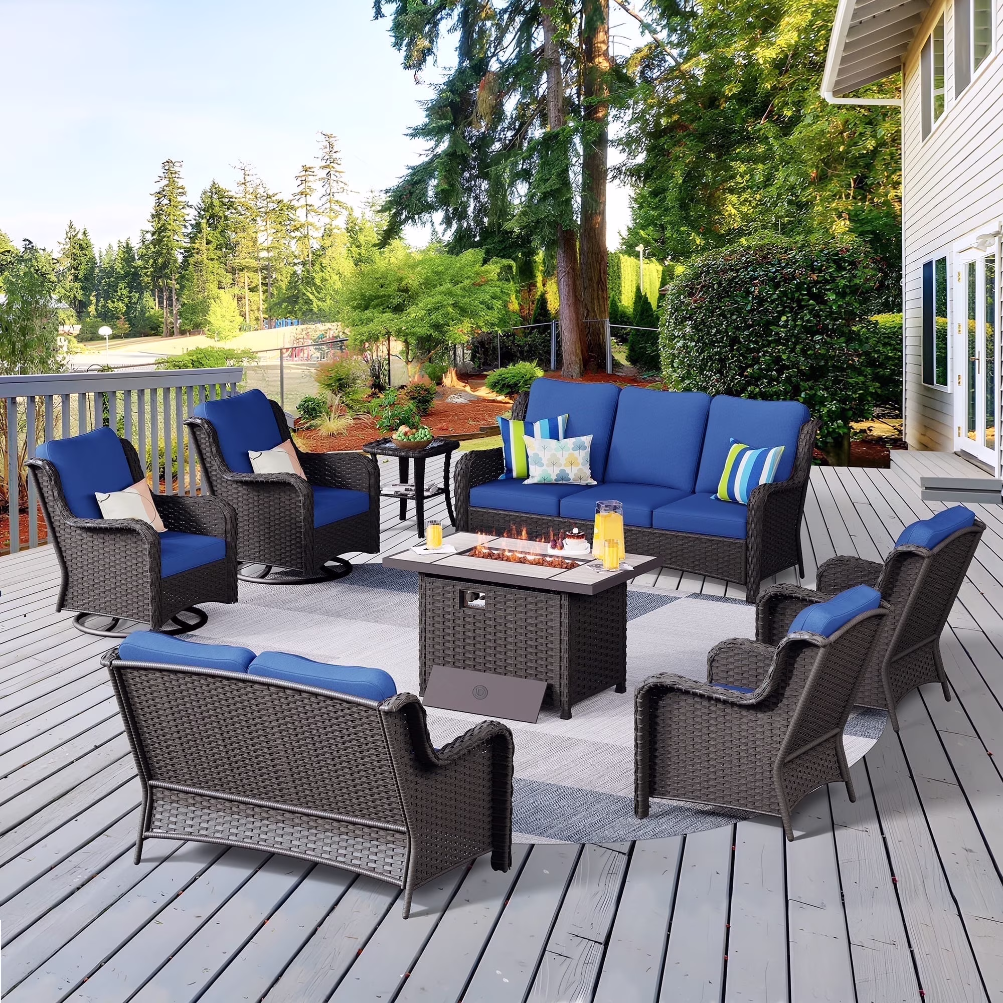 Vcatnet 8 Pieces Outdoor Patio Furniture Sectional Sofa All-weather Conversation Set with Swivel Rocking Chairs and Fire Pit Table for Garden,Poolside,Gray - Image 5