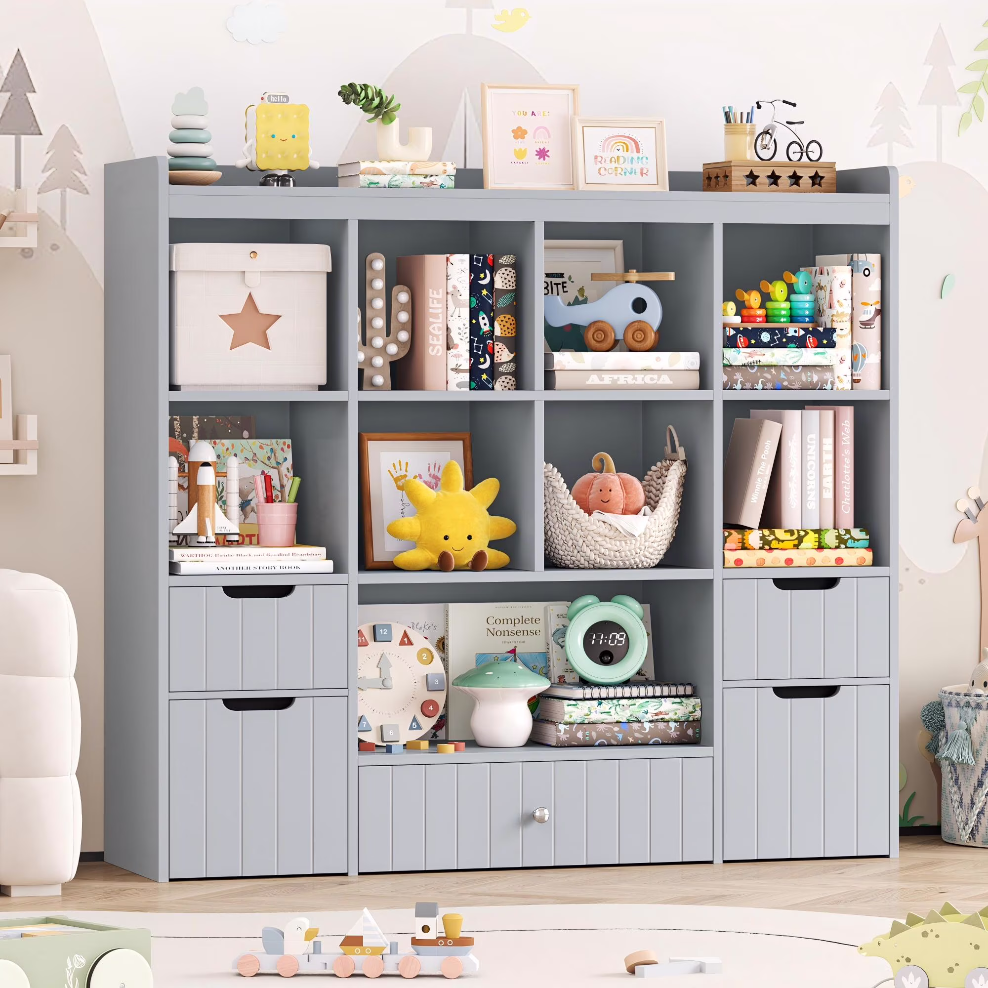 Homfa Kids Toy Storage Organizer with Cubby, Kids Toy Storage Chest with Removable Drawers, Kids Bookcase for Playroom Bedroom Living Room, Pink - Image 5