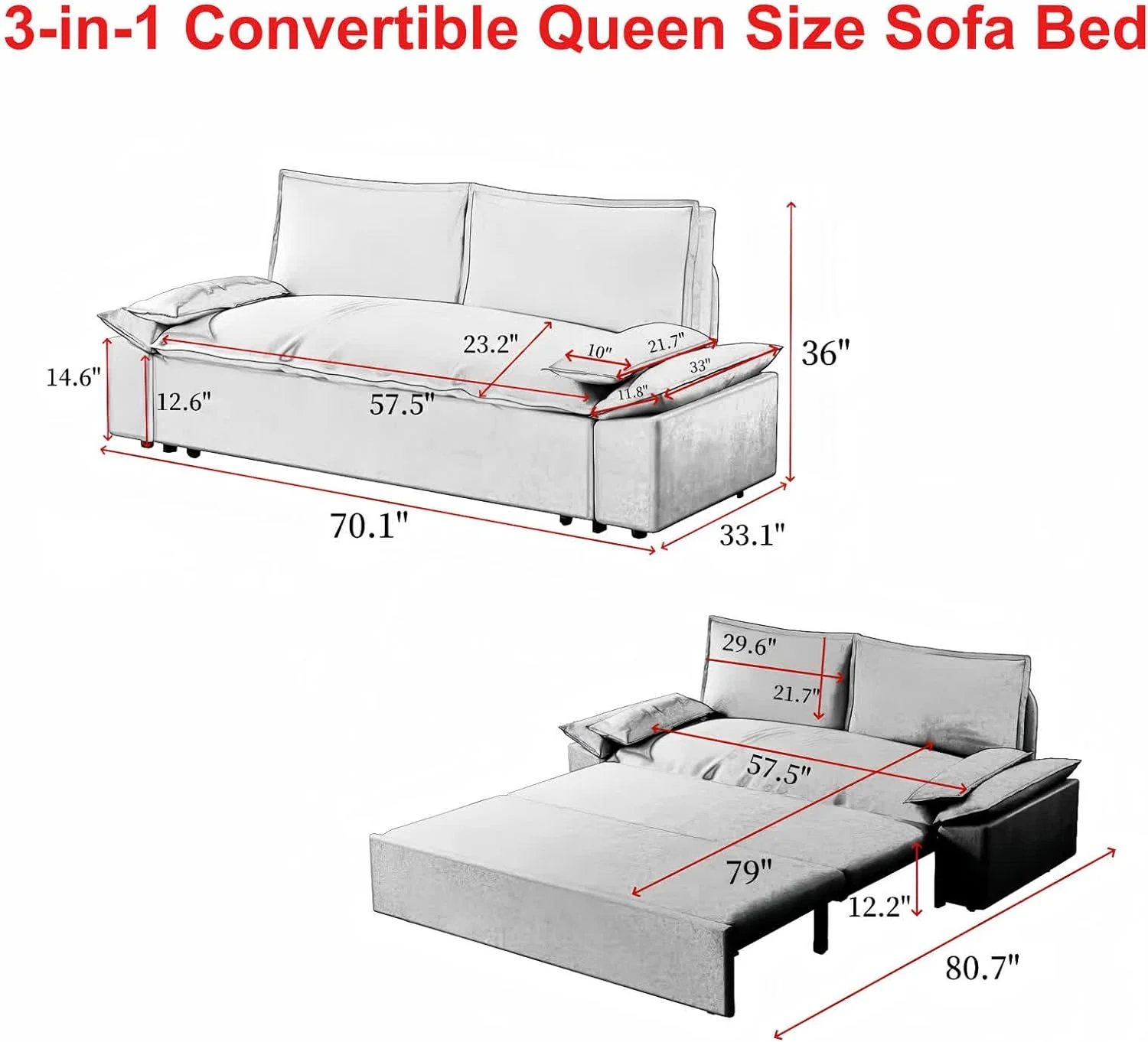 Tabaray 63.8" Futon Sofa Bed Queen Size, Pull Out Bed, 3-in-1 Convertible Sleeper Sofa with Side Pocket, Modern Plush Velvet Futon Couch for Living Room, Small Space, Apartment, Bedroom, Black - Image 60