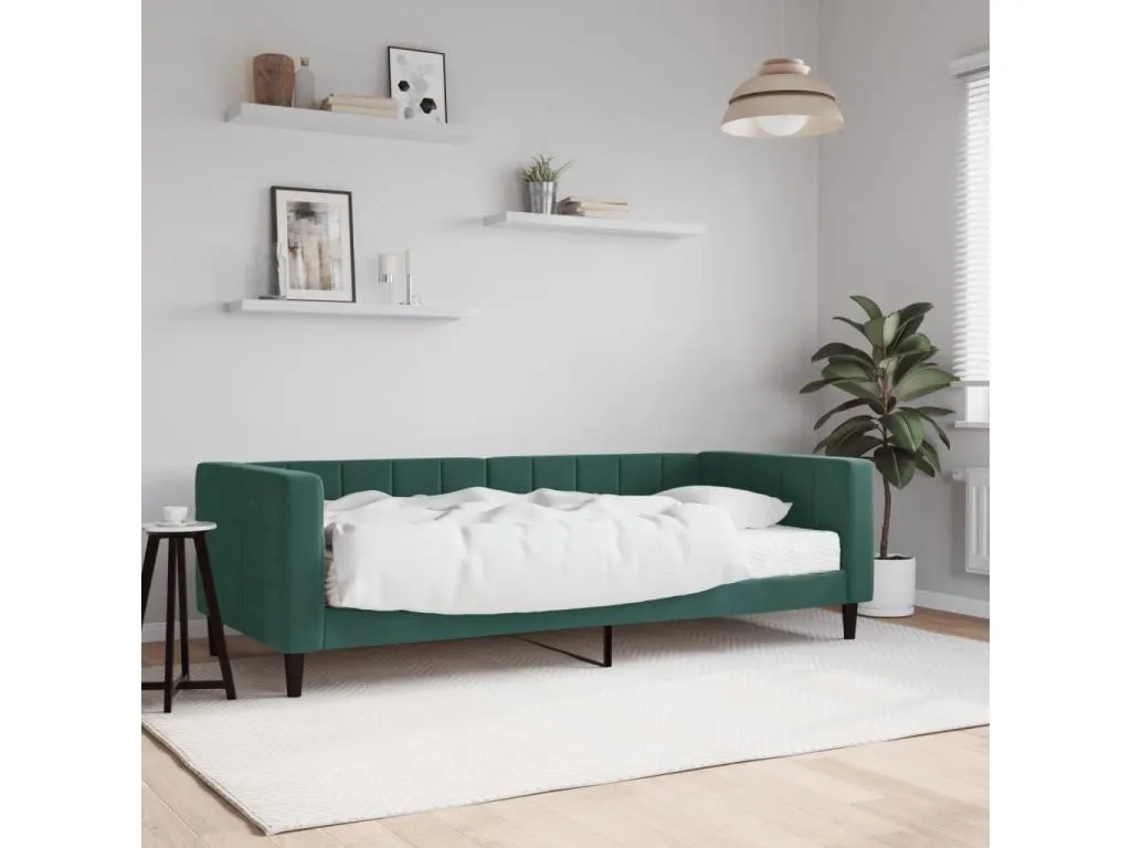 Sofá cama con colchón terciopelo verde oscuro 90x200 cm OMQX99460
