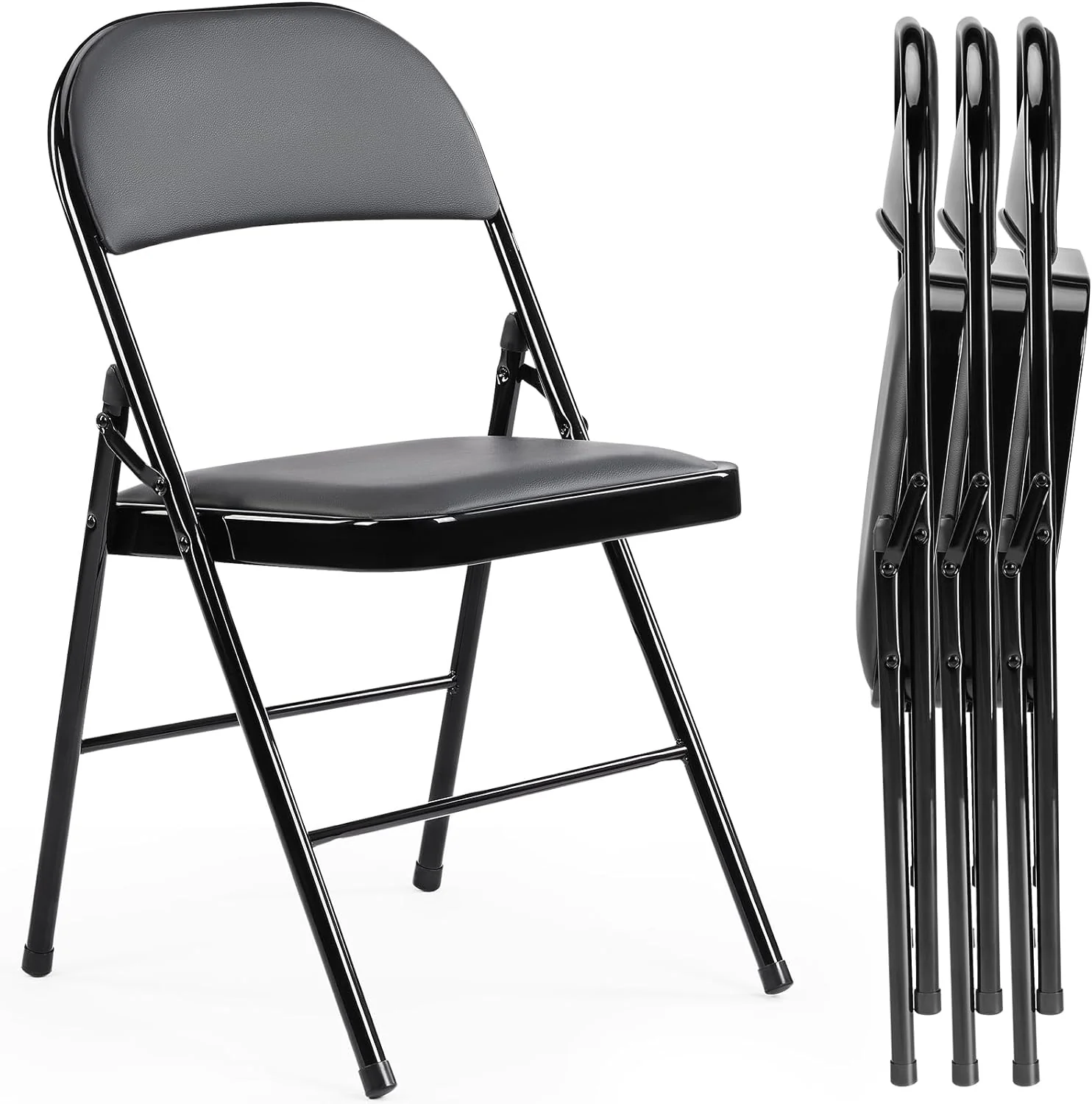 Sweetcrispy Folding Chair 12 Pack, Leather Padded Folding Chairs, Sturdy Metal Foldable Chairs