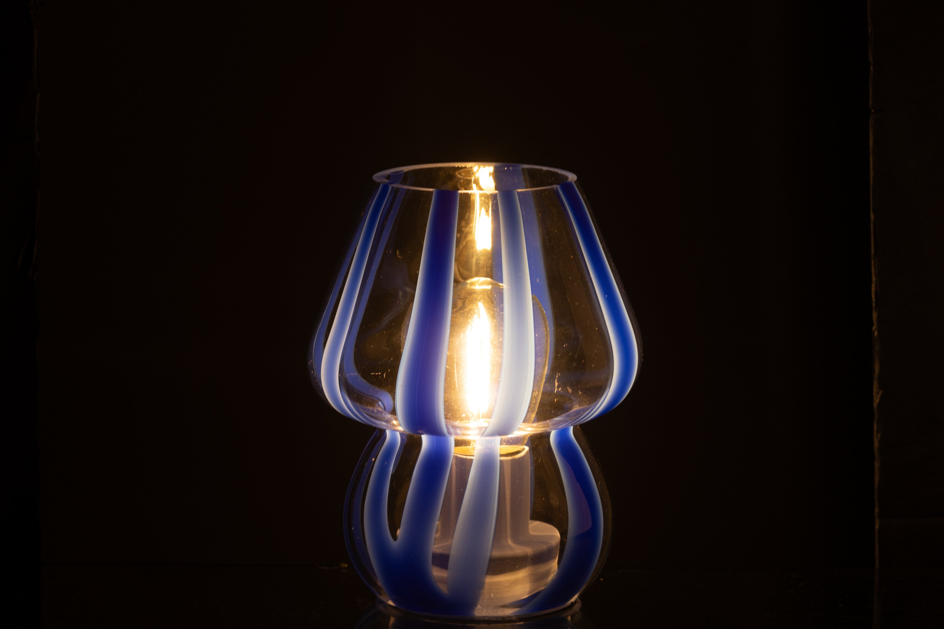 J-Line tafellamp Strepen - glas - transparant blauw - small