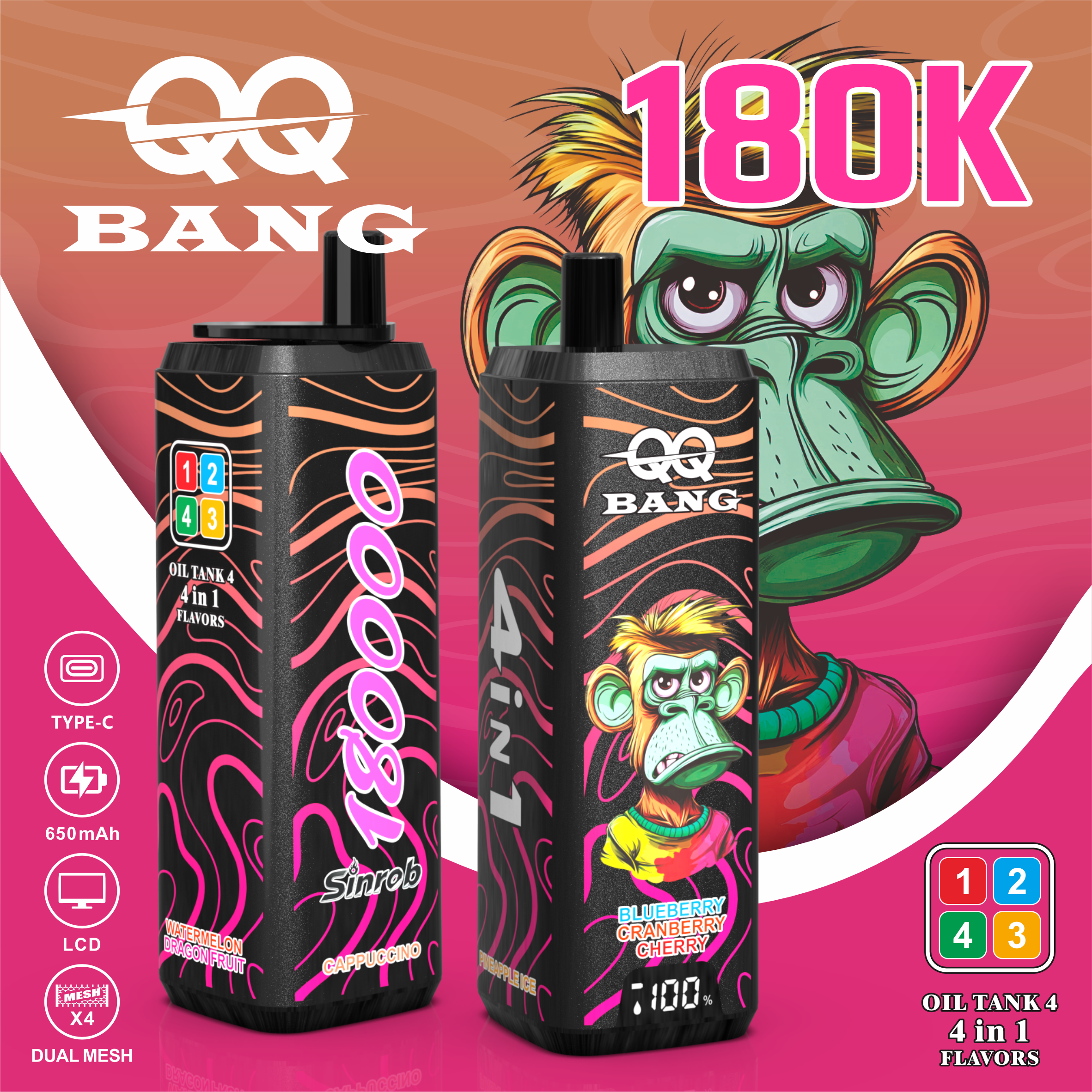 QQBANG 180K-DSK070 | 4-in-1 Disposable Pod