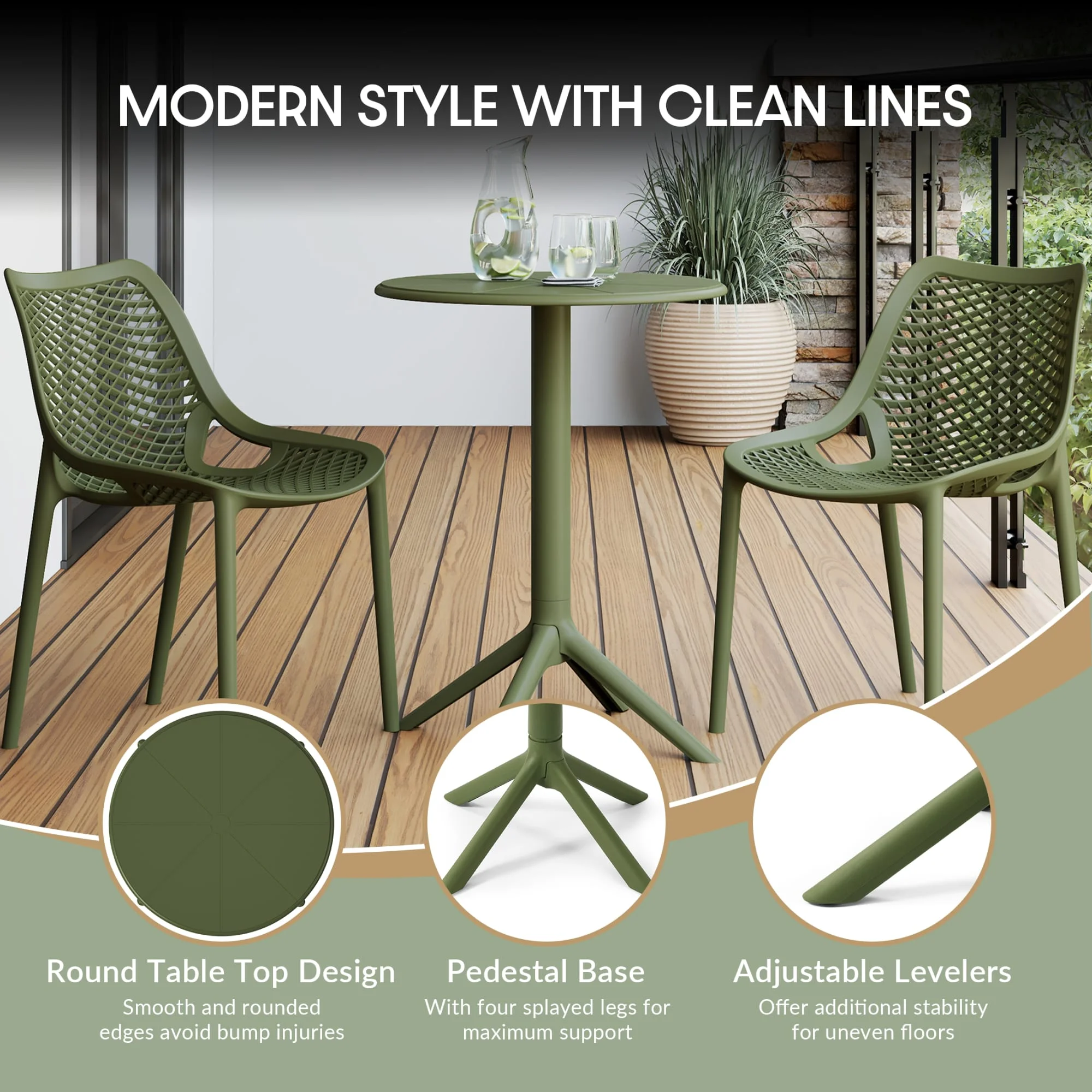 WestinTrends Playa 3-Piece Outdoor Resin Patio Bistro Table Set with Stackable Patio Dining Side Chairs For 2, Black - Image 29