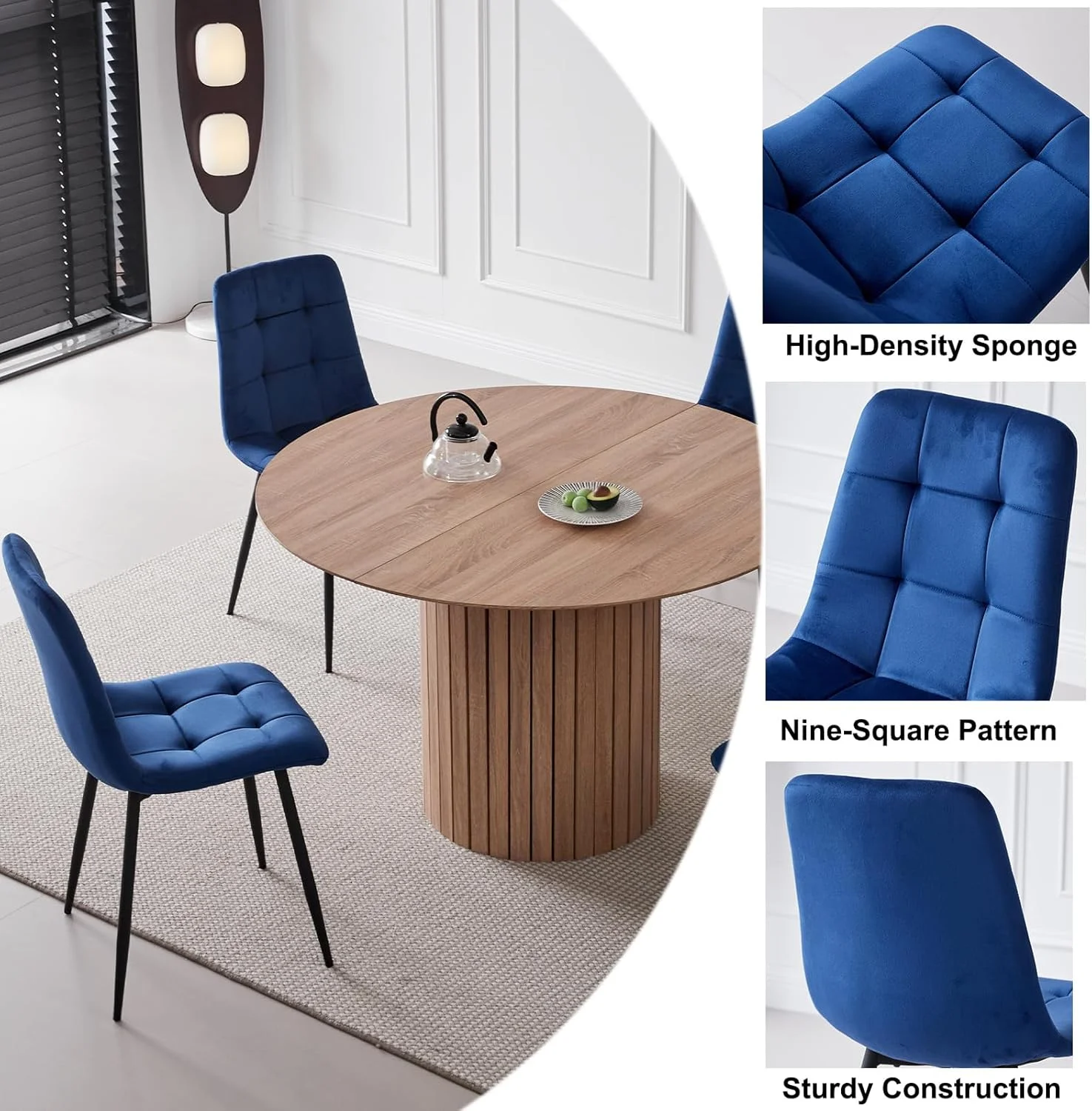 5 Piece Round Dining Table Set - Mid-Century 47 inch Oak Dining Table with 4 Brown Faux Leather Chairs Set, Dinner Table & Chair with Metal Legs for Kitchen Dining Room, Apartment, Bedroom - Image 24