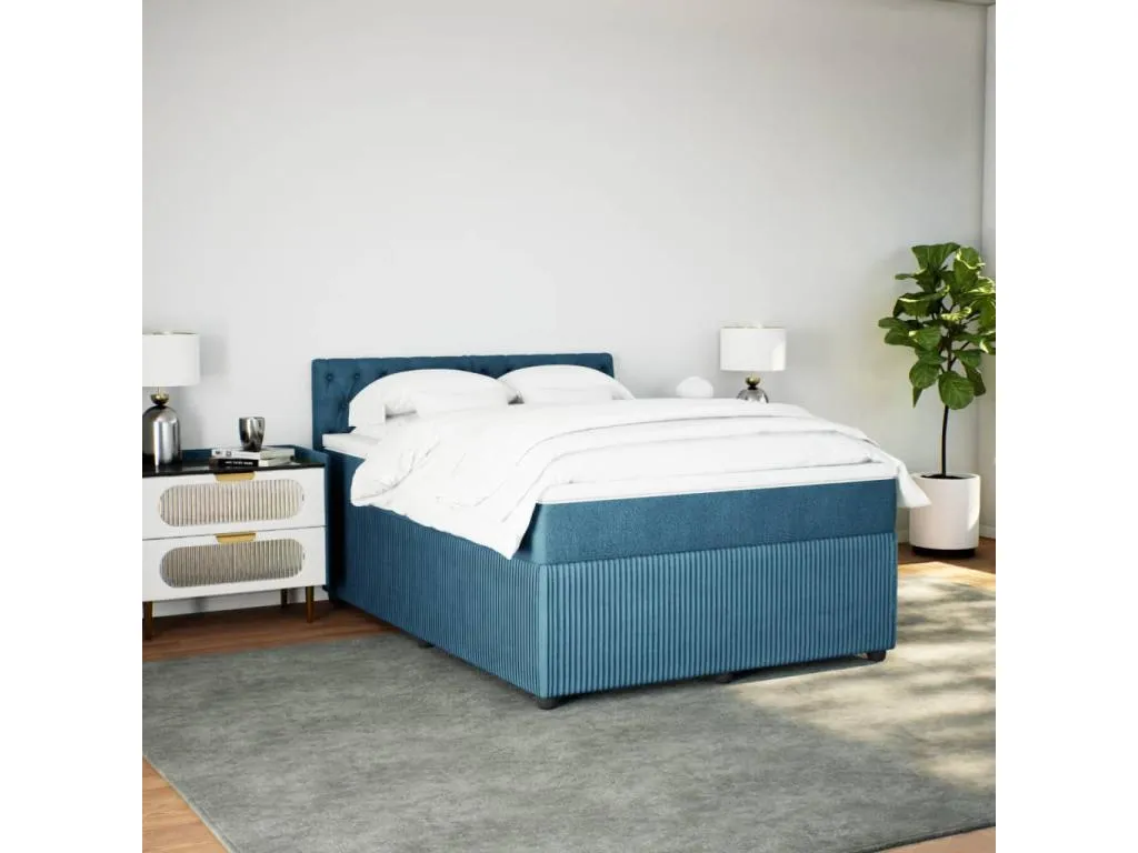 Cama box spring con colchón terciopelo azul 140x190 cm bys3523154