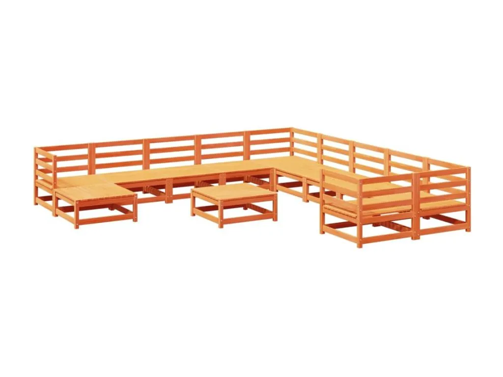 Hogarsens Juego de sofás de jardín 12 pzas Hogarsens maciza Hogarsens marrón cera