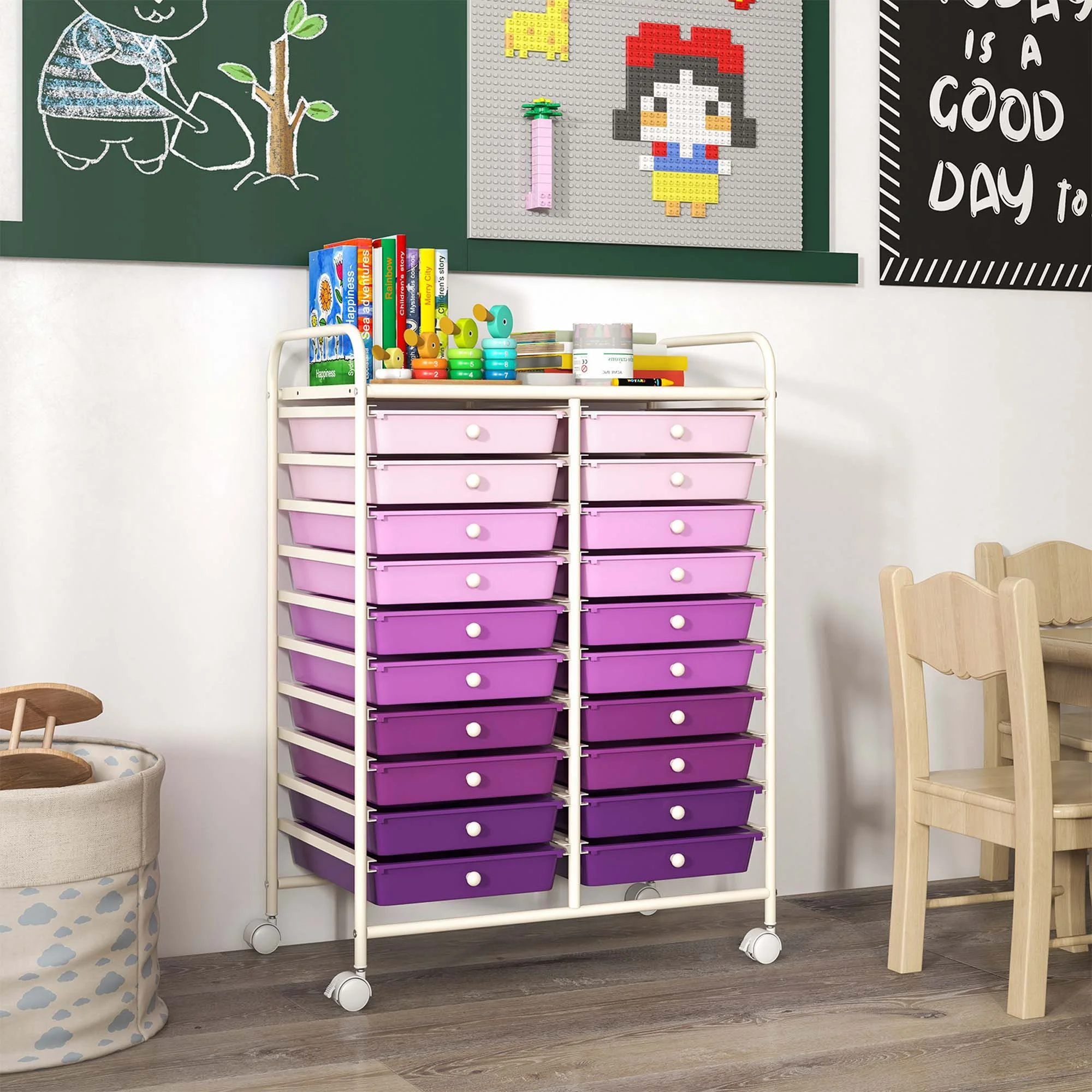 Costway 20 Drawer Rolling Storage Cart Tools Scrapbook Paper Office School Organizer Yellow - Image 65
