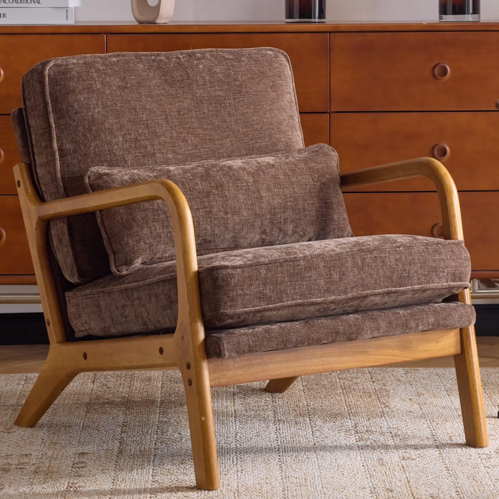Ktaxon Accent Chair Corduroy Upholstered Armchair, Reading Club Chair with Pillow and Solid Wood Frame for Living Room Bedroom Furniture Off White - Image 37