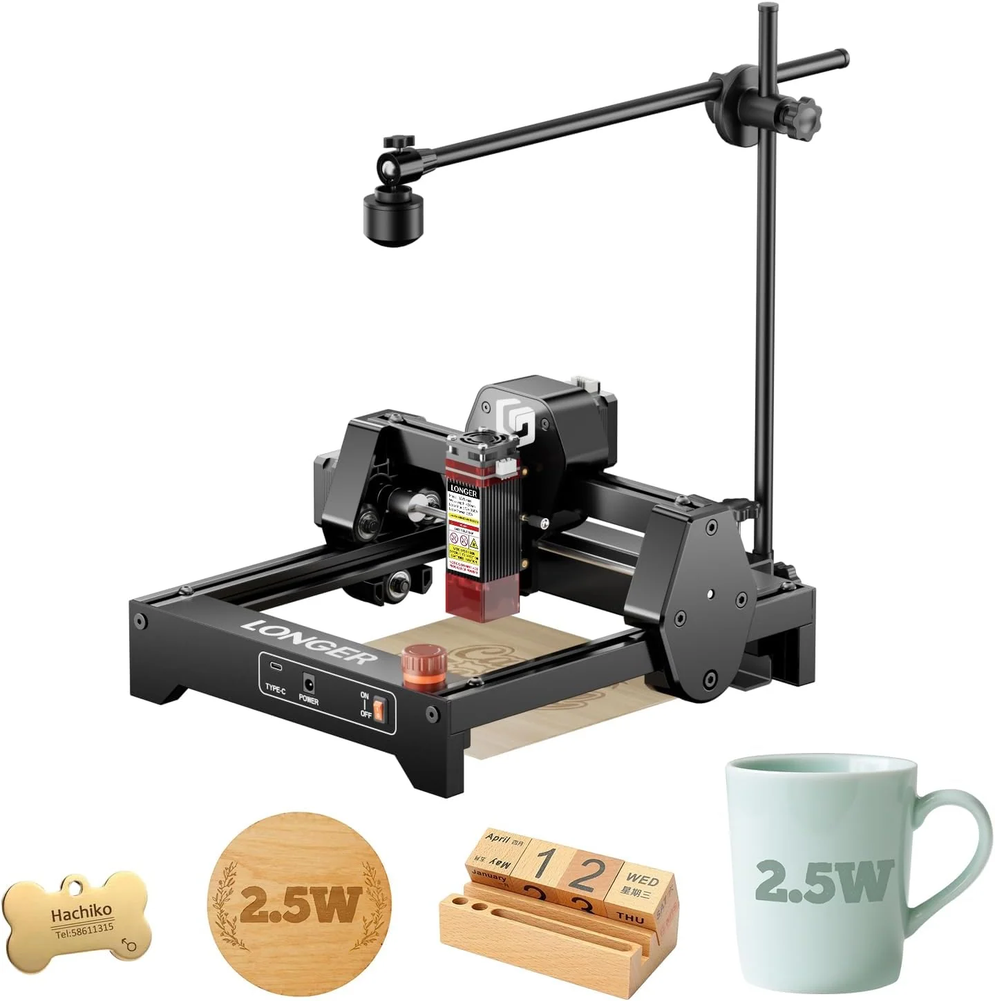LONGER RAY5 Mini 2.5W Laser Engraver with Camera Kit, 12000mm/min High-Speed Cutter for Wood, Metal, Acrylic, Leather, DIY CNC, 130x140mm Engraving Area, WiFi, Emergency Stop Safety
