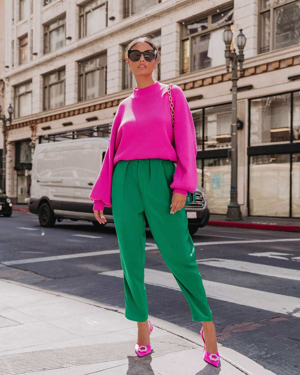 Russ Mock Neck Ribbed Sweater - Fuchsia - Se7enfashion