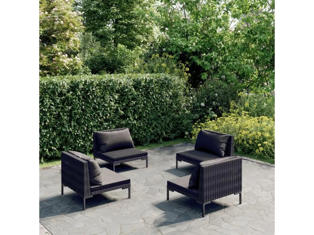 Sofás de jardín 4 piezas y cojines ratán sintético gris oscuro xbsm73422