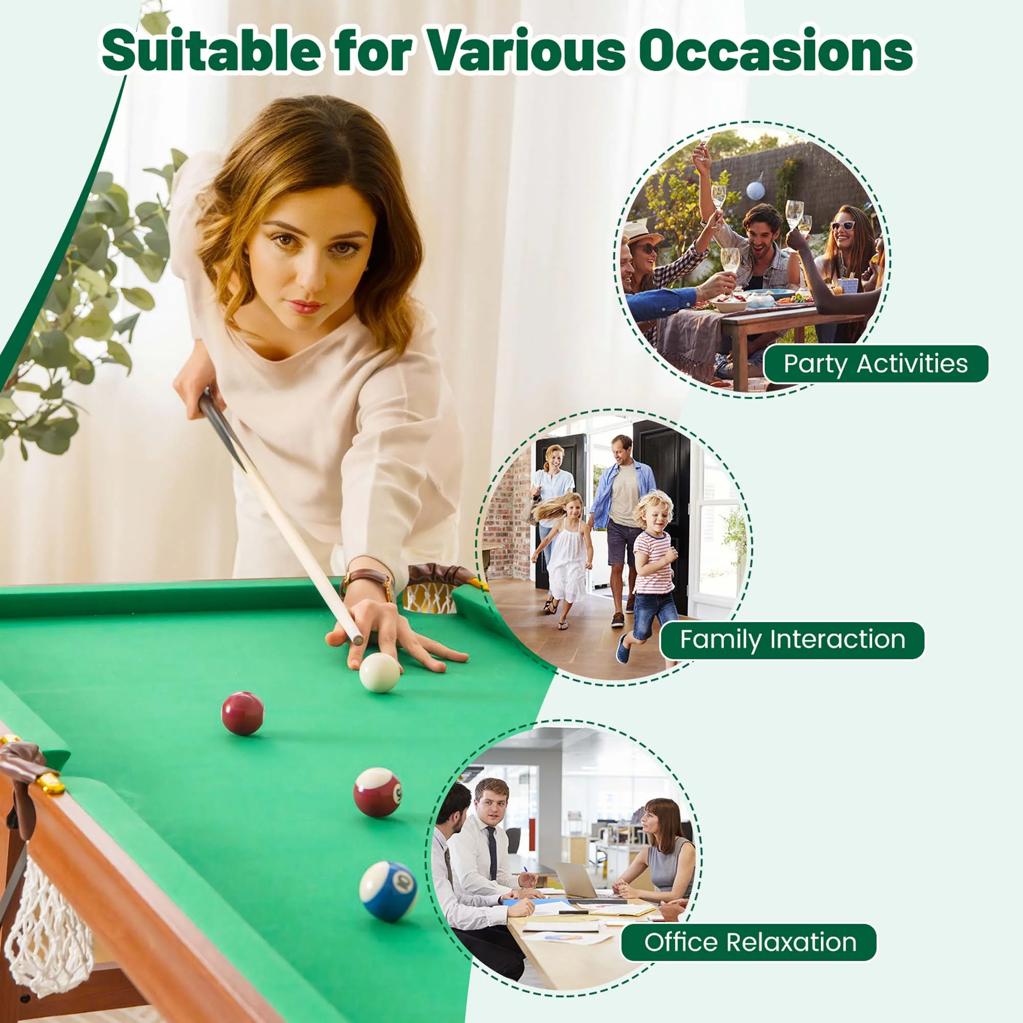 Costway Folding Pool Table Set with Foldable Legs Adjustable Foot Levelers 2 Cues 2 Chalks - Image 8