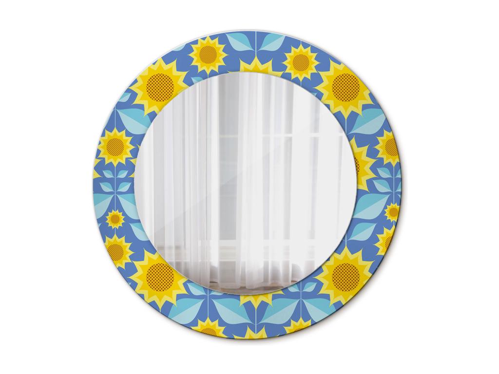 Espejo redondo decorativo - Girasoles geométricos - 50 cm