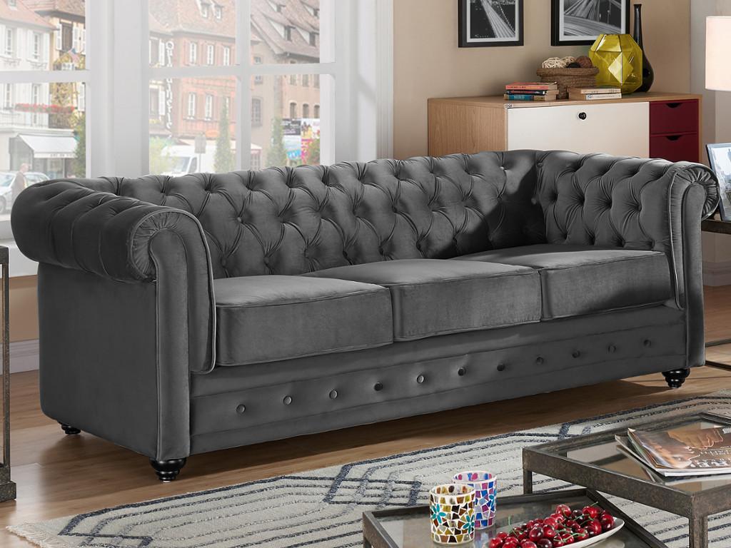Sofá de 3 plazas y 2 sillones gris antracita - Nidolux