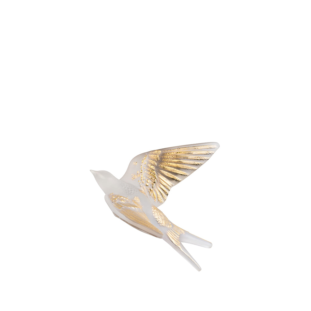 SCULPTURE MURALE HIRONDELLE AILES LEVÉES - CRISTAL INCOLORE TAMPONNÉ OR