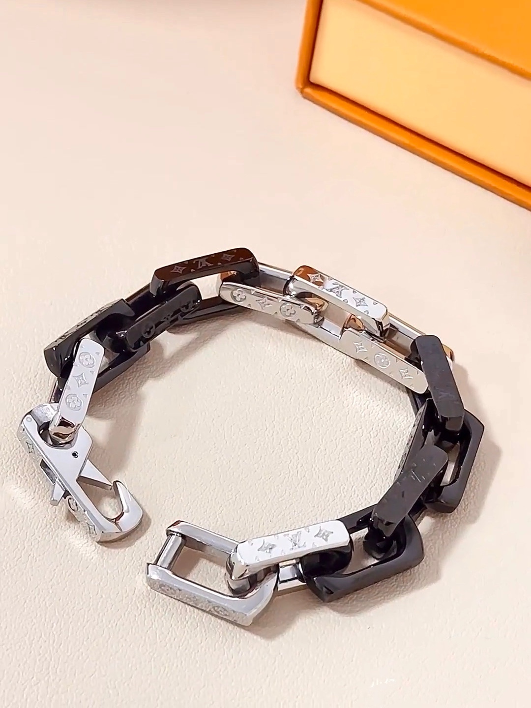 Louis Vuitton Silver and Black Mixed Color Monogram Bracelet - Original Replica Club