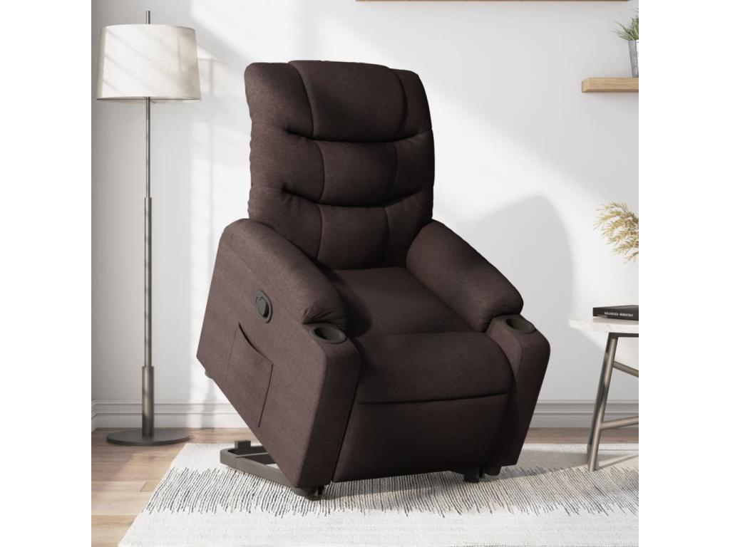 Sillón reclinable elevable tela marrón oscuro