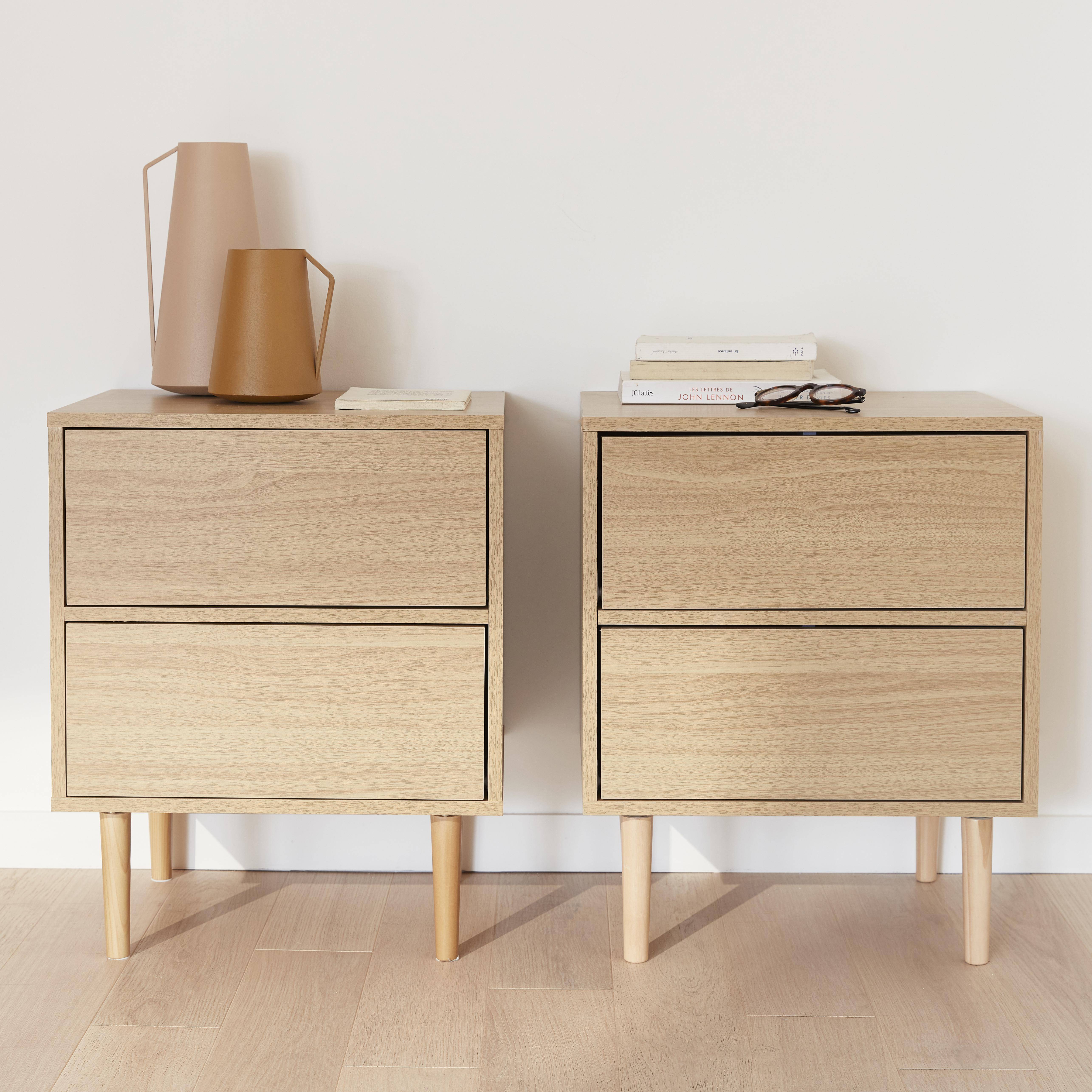 Mika - Mesita de noche con efecto madera natural, set de 2