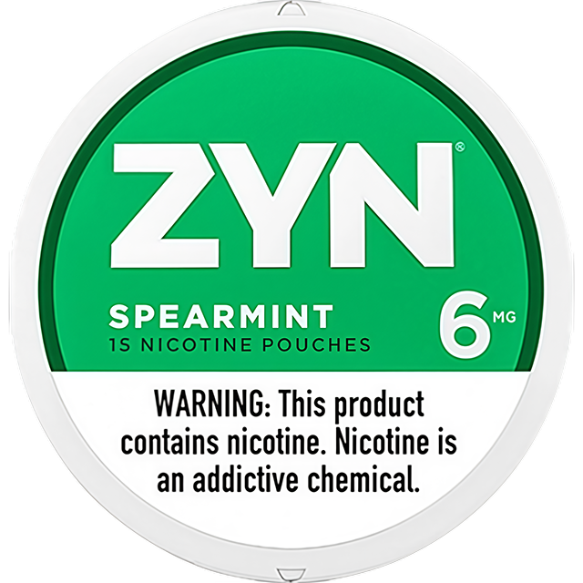 ZYN Spearmint 6mg nicotine pouches — Mini Dry can with 15 normal-strength sweet spearmint pouches