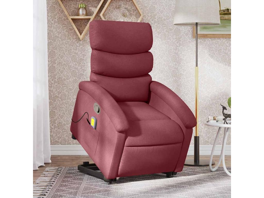 Sillón reclinable de masaje elevable tela rojo tinto