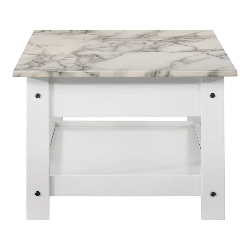 Denhour DH BASIC 4-Piece Open-Shelf Coffee Table Set with Drawer in Transitional Rubberwood
