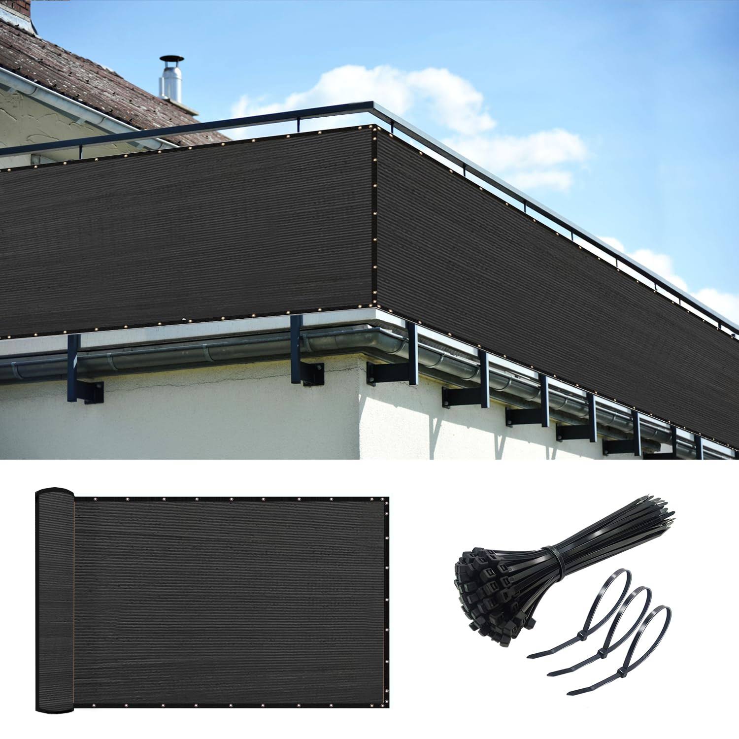 Kanagawa 3ft x 10ft Privacy Screen Fence, 90% Blockage Heavy Duty 175 GSM Fencing Mesh Net Cover for Outdoor Wall Garden Yard Backyard 40 Cable Zip(Black/0 3' X 10')