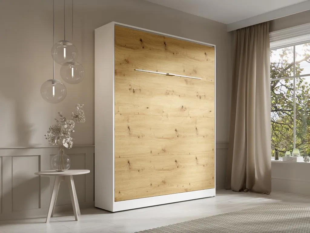 Cama abatible 160 x 200 cm - apertura vertical manual - con leds - blanco y natural - Cosinor tmf2912169