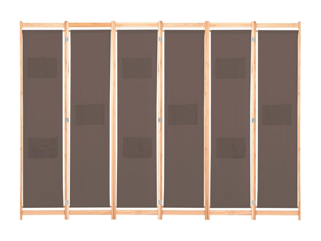 Biombo divisor de 6 paneles de tela marrón 240x170x4 cm