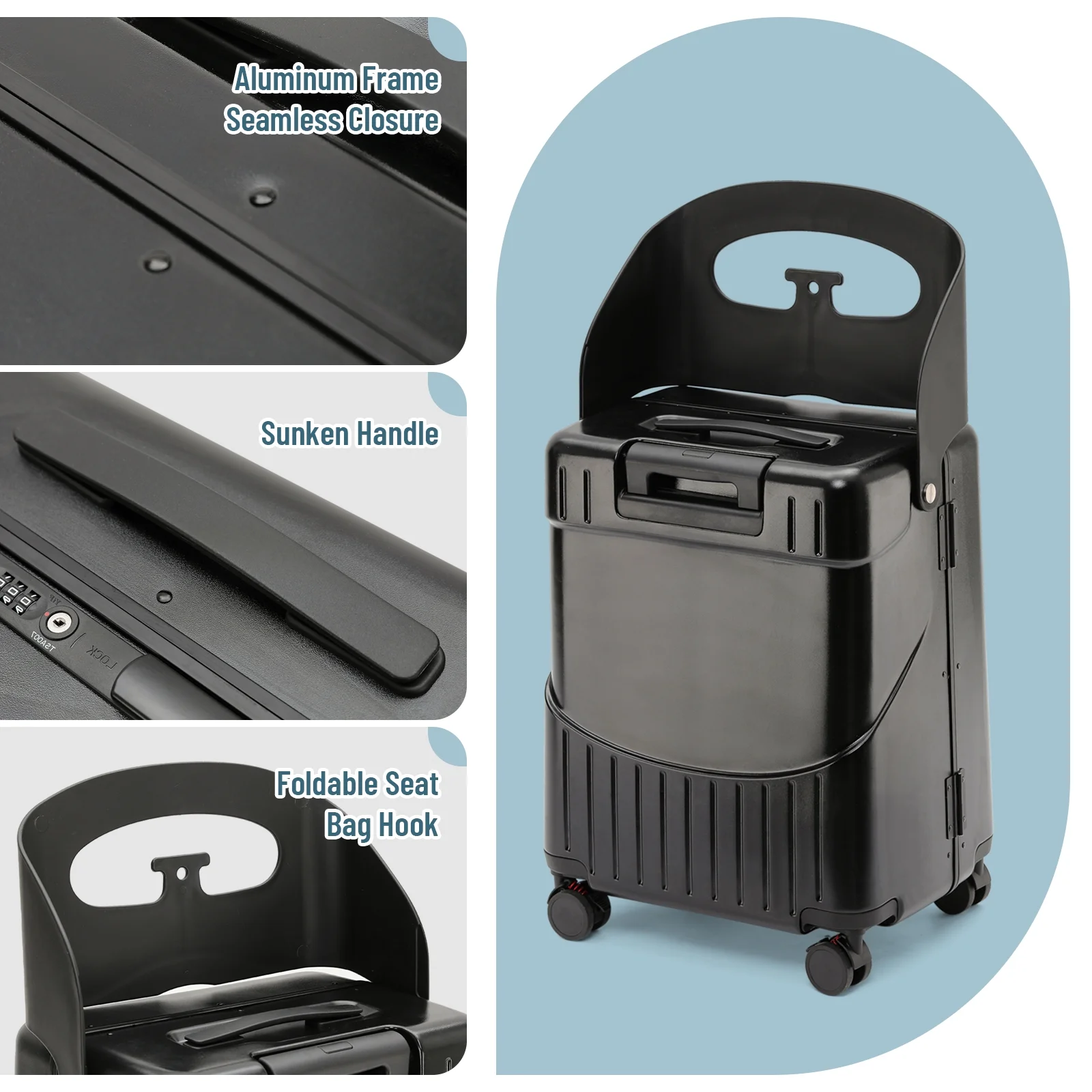 22 Inch TSA Lock Luggage with for Kids& Adult,Check in Lockable Spinner Wheels Free Luggage Cover and Safety Seatbelt Travel Suitcase - Image 7