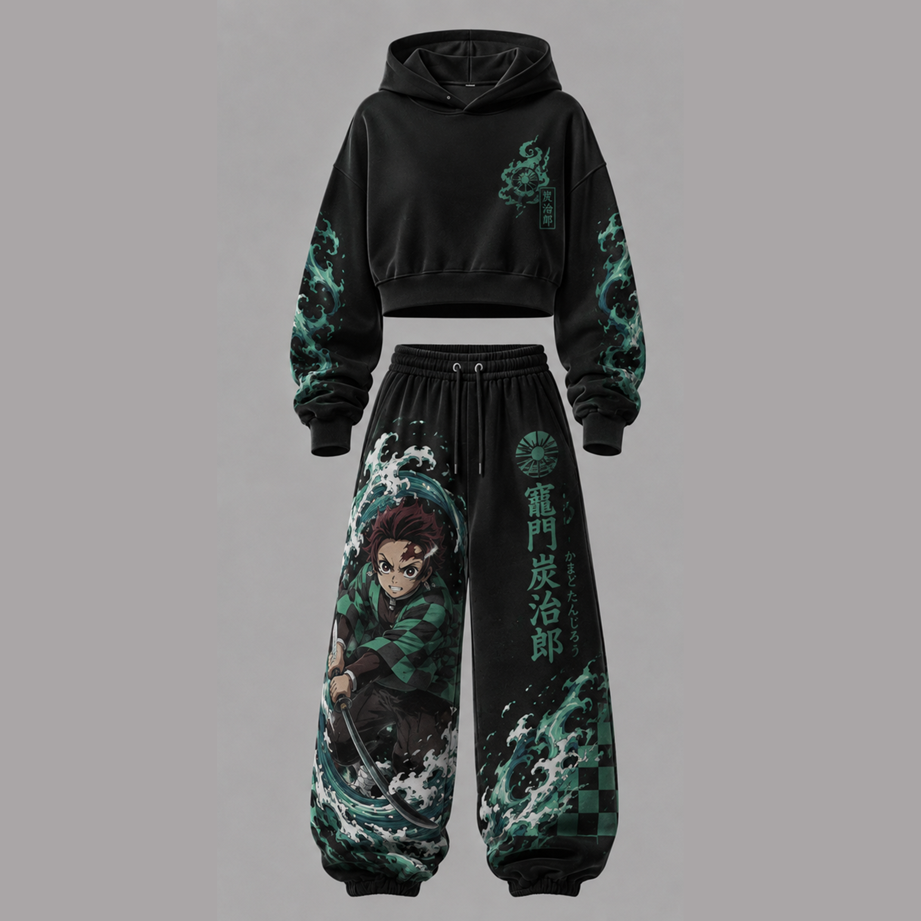 Demon Slayer Cropped Long Sleeve Hoodie & High Waist Jogger Pants Two Piece TeeThreads Sustain the Scene with Custom Apparel
