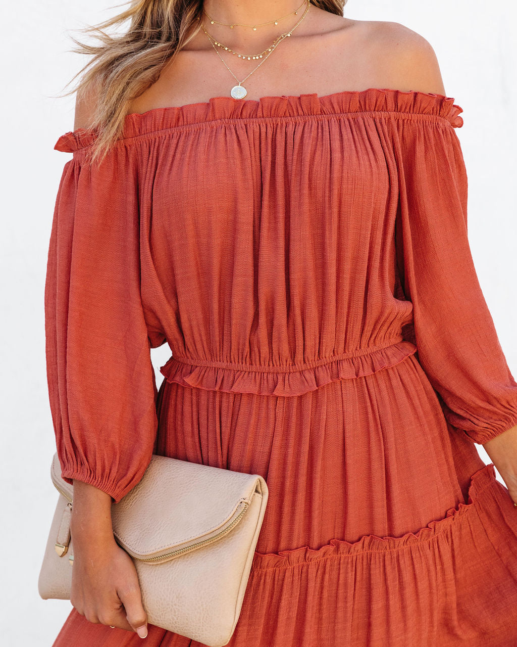Caught In Your Embrace Off The Shoulder Maxi Dress - Terracotta - Se7enfashion