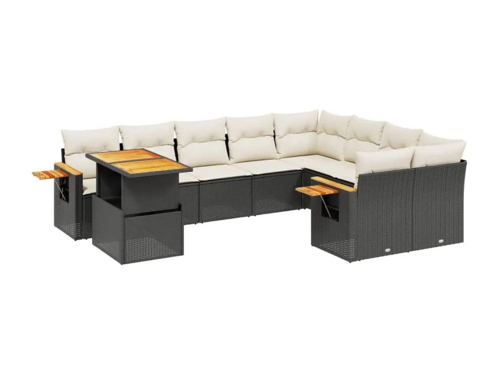 Set de 10 Sofás de Jardín con Cojines Ratán Sintético Negro GC8301620