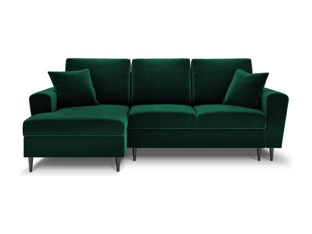 Pratcas - Sofá cama esquinero izquierdo con baúl de almacenaje "Kyoto" 4 plazas de terciopelo verde botella - 241x145x88cm