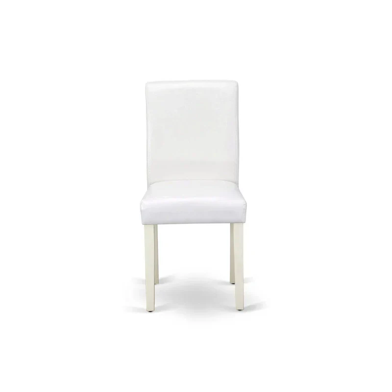 East West Furniture Round Dining Table Set - Kitchen Table with White Faux Leather Parson Chairs in Linen White (Various Piece Options)