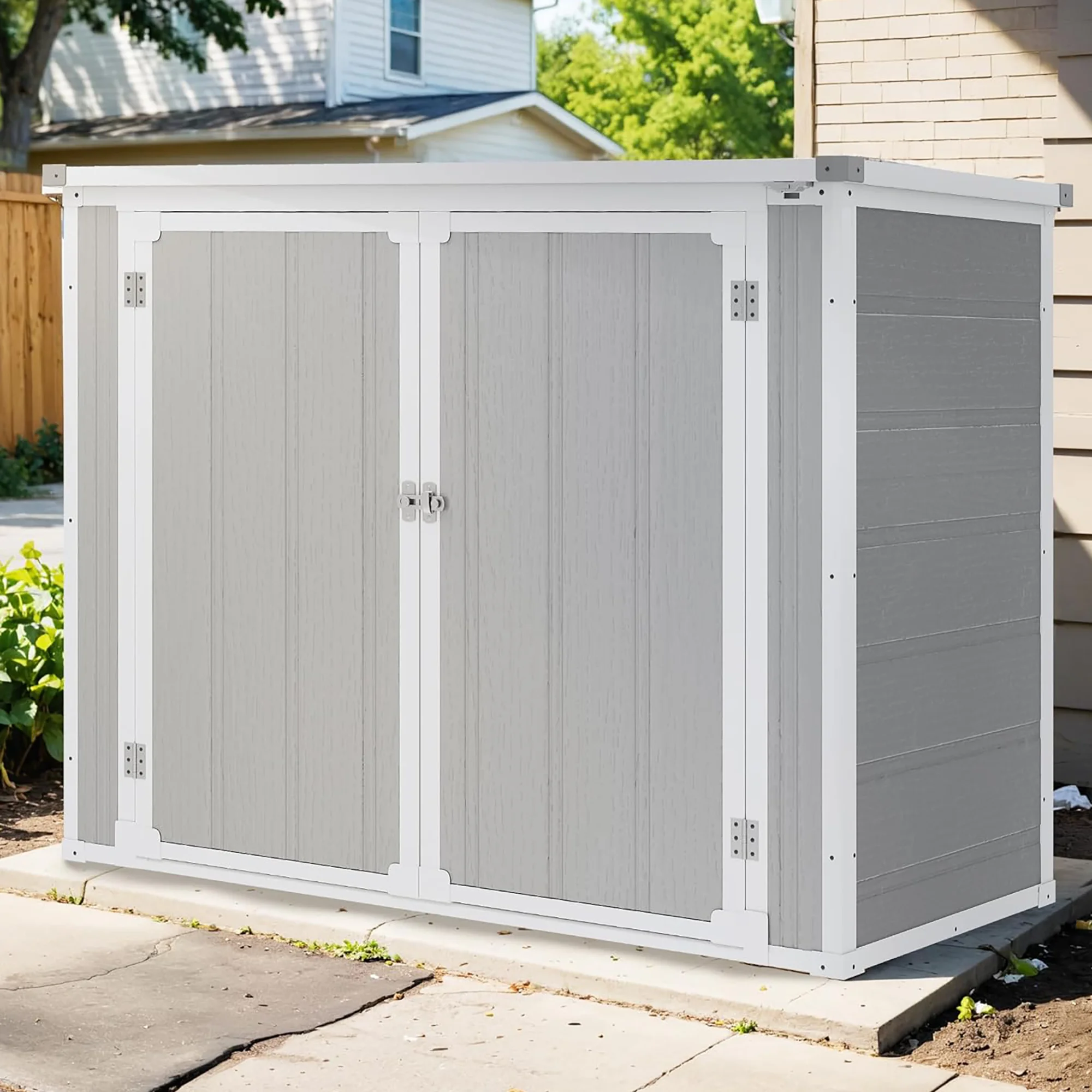 5'-3' Outdoor Storage Shed, Resin Storage Cabinet, Garden Tool Shed with Double Lockable Doors, Organizer Cabinet for Patio Yard, Gray - Image 17