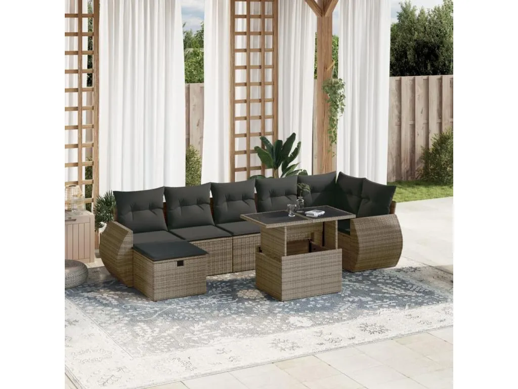 Set de sofás de jardín y cojines 8 piezas ratán sintético gris 66936gnsd