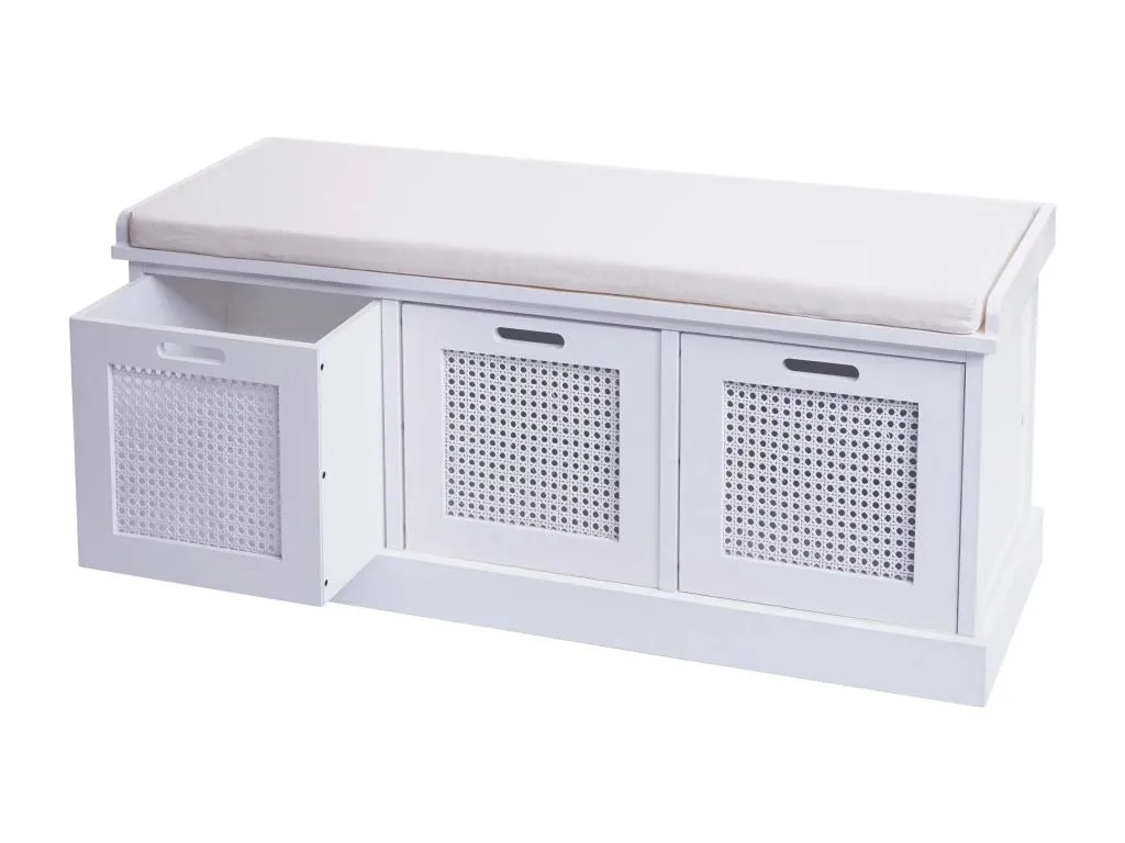 Banco de madera blanca de paulownia y MDF con cajas Nidovia 47x110x40 cm mtl724177