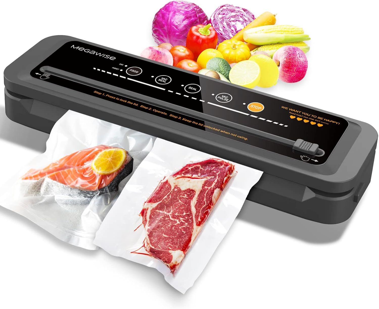 WAYFAIR MegaWise Vacuum Sealer Machine,80KPa Suction Power, Bags & Cutter Included, Compact One-Touch Automatic Food Sealer With External Vacuum System, Dry Moist Fresh Modes For All Saving Need (Pack Of 12)