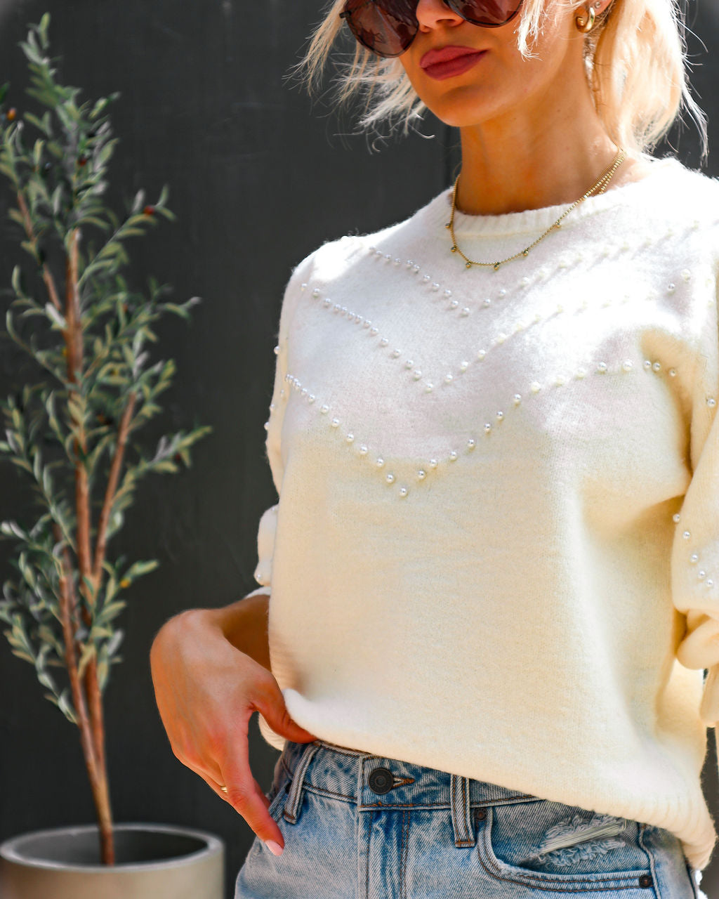 Pearl Of Wisdom Knit Pullover Sweater - Ivory - Se7enfashion
