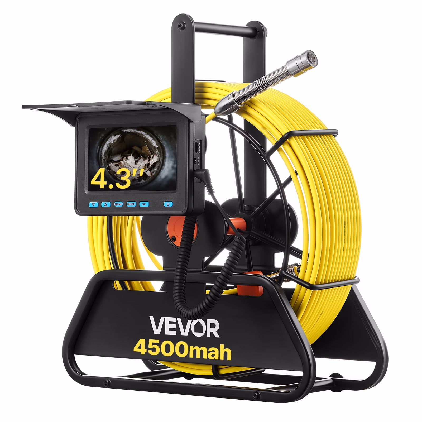 VEVOR Sewer Camera, 98 ft/30m, 4.3" Drain Inspection Camera, IP68 Waterproof Snake Plumbing Camera with Lights - 6 Adjustable LEDs, 4500mAh Battery & 16GB Card for Sewer Line Duct Pipes
